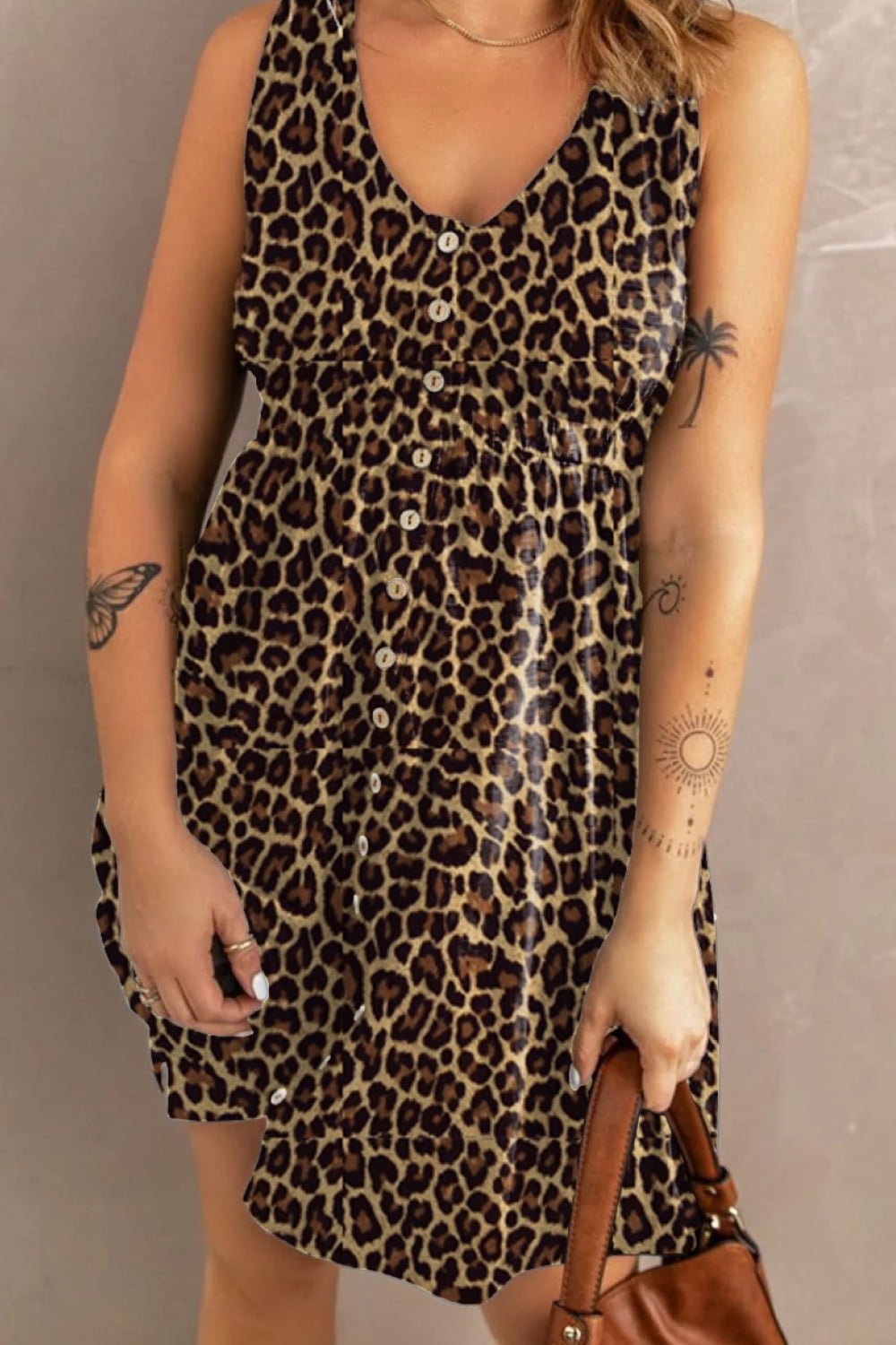 Double Take Printed Scoop Neck Sleeveless Buttoned Magic Dress with Pockets - adritiX