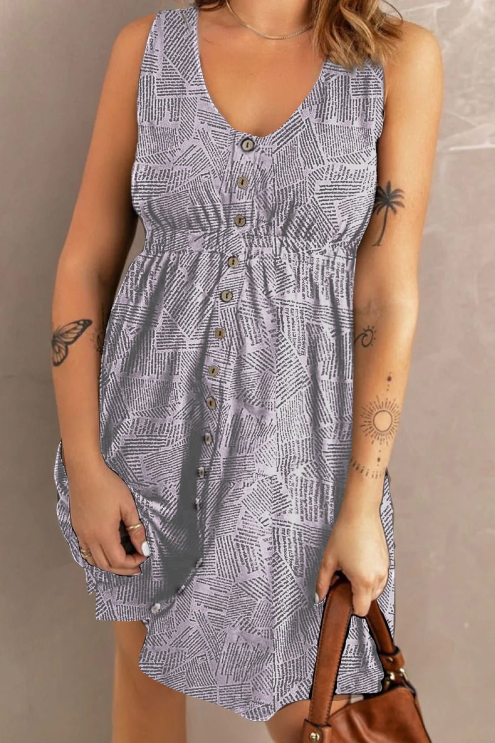 Double Take Printed Scoop Neck Sleeveless Buttoned Magic Dress with Pockets - adritiX