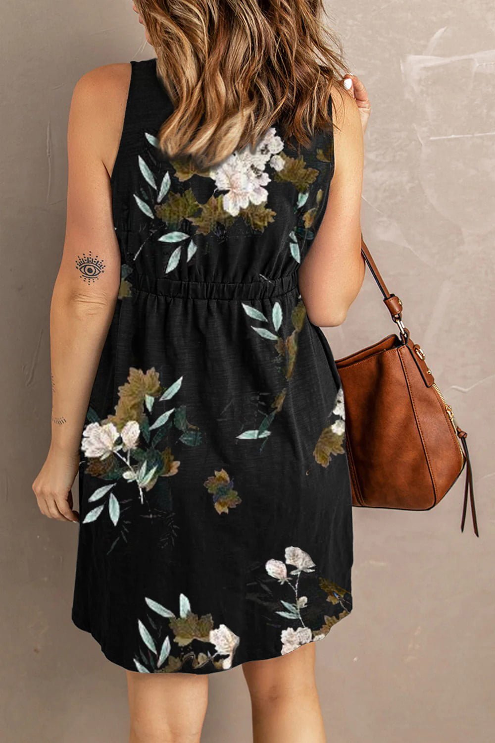Double Take Printed Scoop Neck Sleeveless Buttoned Magic Dress with Pockets - adritiX