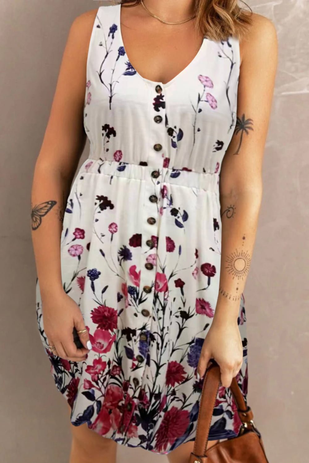 Double Take Scoop Neck Buttoned Sleeveless Magic Dress with Pockets - adritiX
