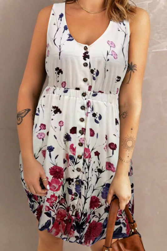 Double Take Scoop Neck Buttoned Sleeveless Magic Dress with Pockets - adritiX