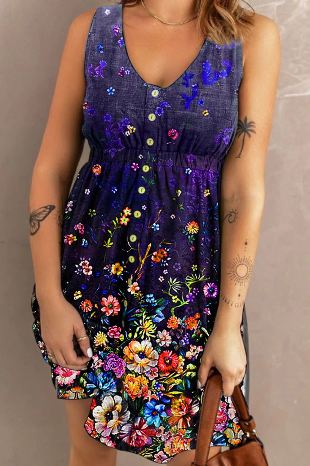 Double Take Scoop Neck Buttoned Sleeveless Magic Dress with Pockets - adritiX