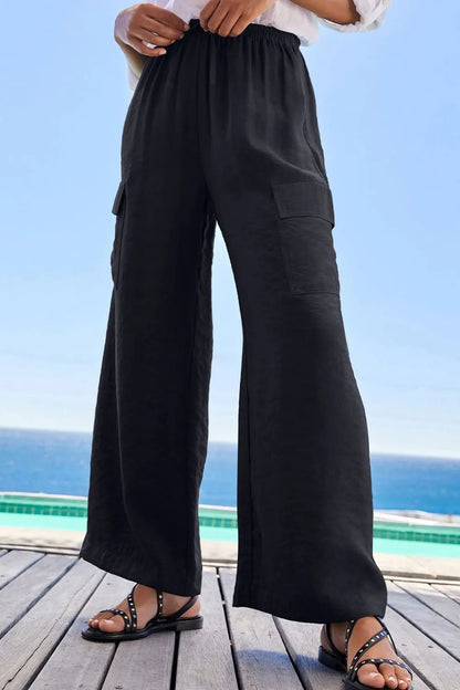 Drawstring Frilled Waist Wide Leg Utility Trousers - adritiX