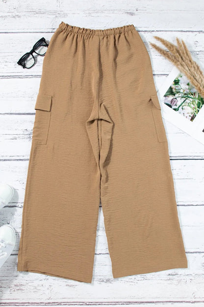 Drawstring Frilled Waist Wide Leg Utility Trousers - adritiX