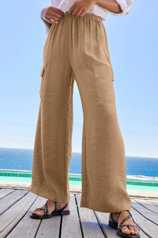 Drawstring Frilled Waist Wide Leg Utility Trousers - adritiX