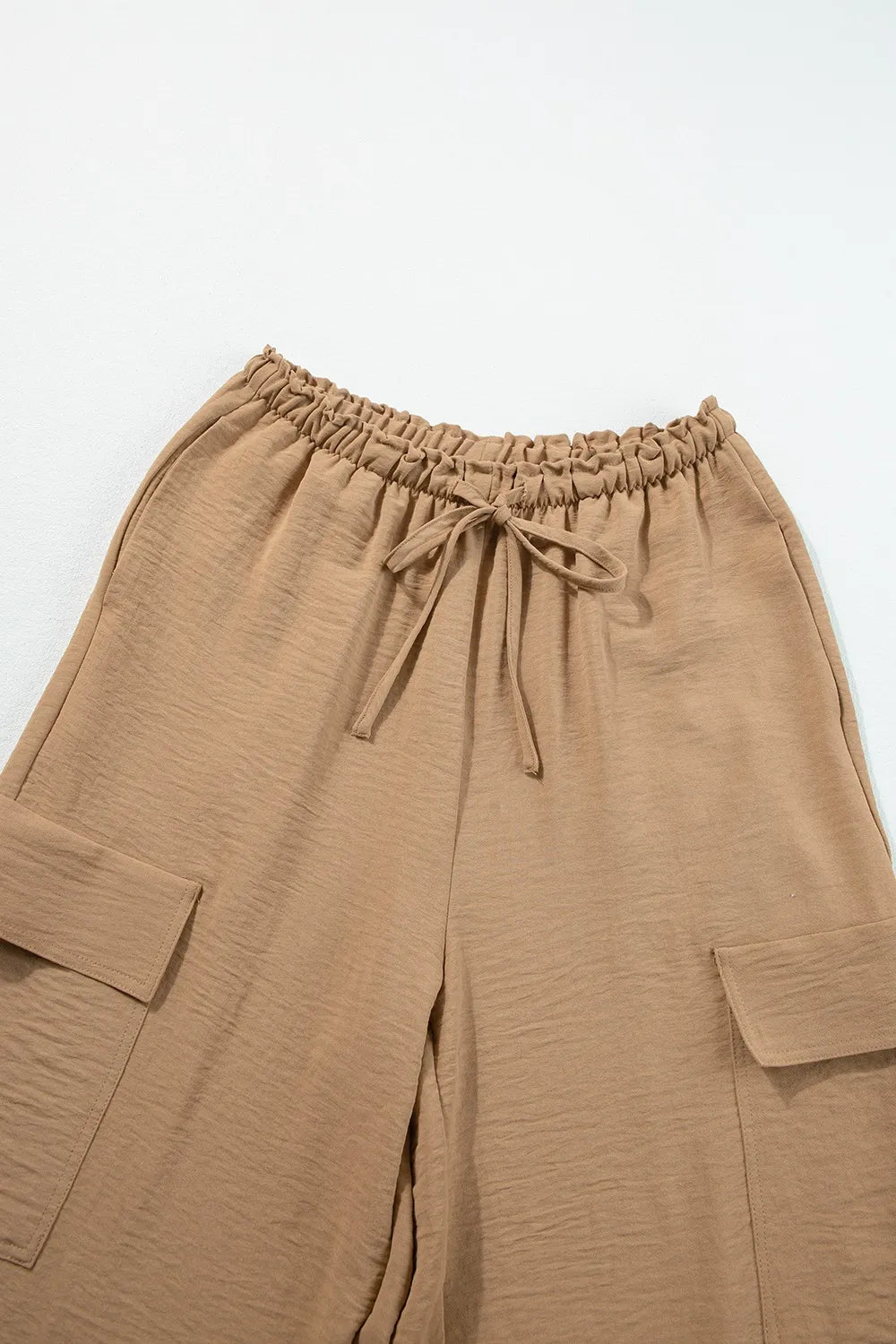 Drawstring Frilled Waist Wide Leg Utility Trousers - adritiX
