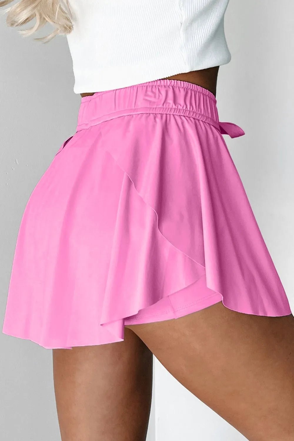 Drawstring High Waist Lined Active Skorts - adritiX