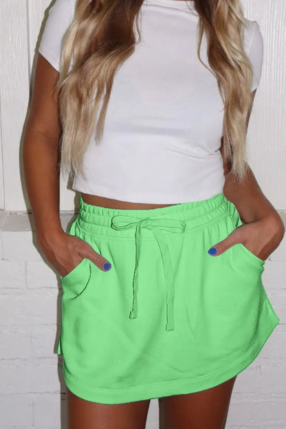 Drawstring Solid Mini Skort - adritiX