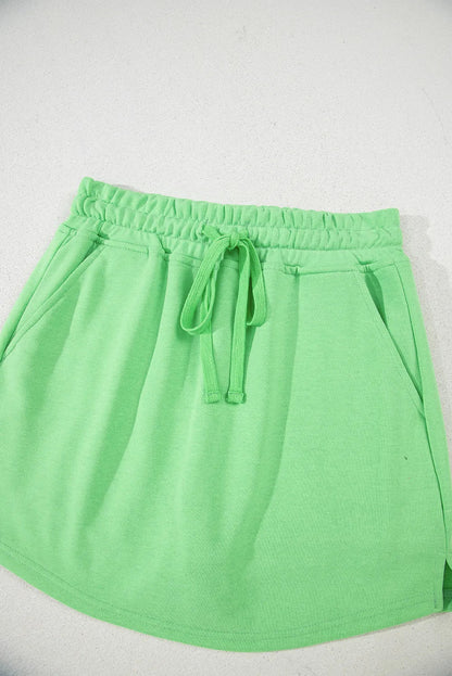 Drawstring Solid Mini Skort - adritiX