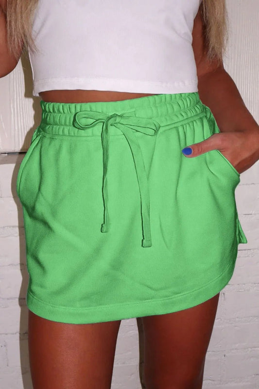 Drawstring Solid Mini Skort - adritiX