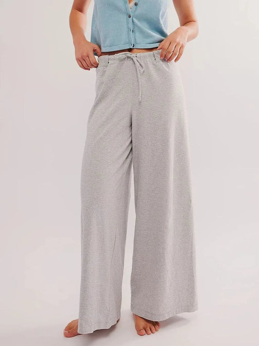 Drawstring Striped Wide Leg Pants - adritiX