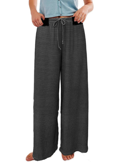Drawstring Striped Wide Leg Pants - adritiX