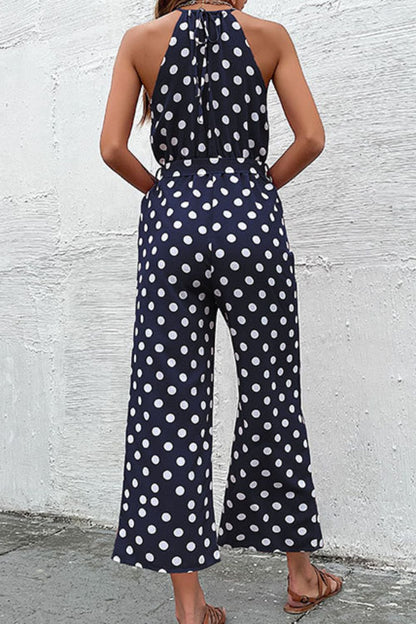 Elegant Perfee Polka Dot Grecian Wide Leg Jumpsuit - adritiX