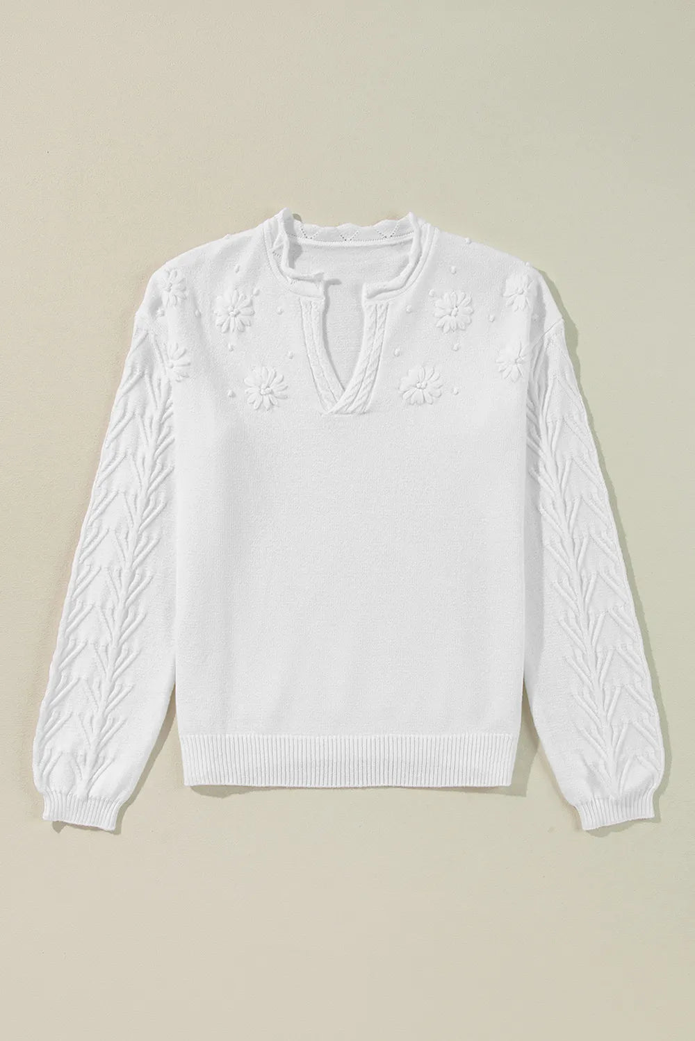 Daisy Notched Long Sleeve Sweater - adritiX