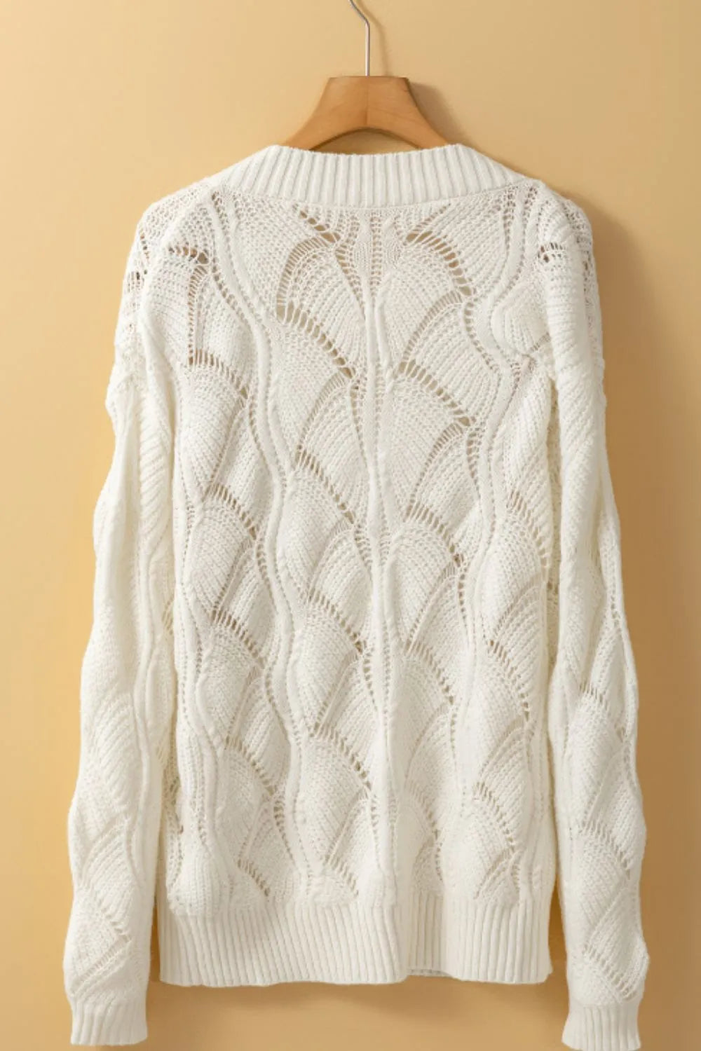 Openwork V-Neck Long Sleeve Sweater - adritiX