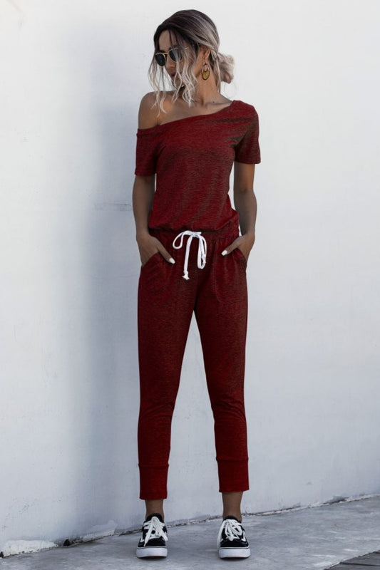 Elegant Asymmetrical Neck Tied Jumpsuit with Pockets - adritiX