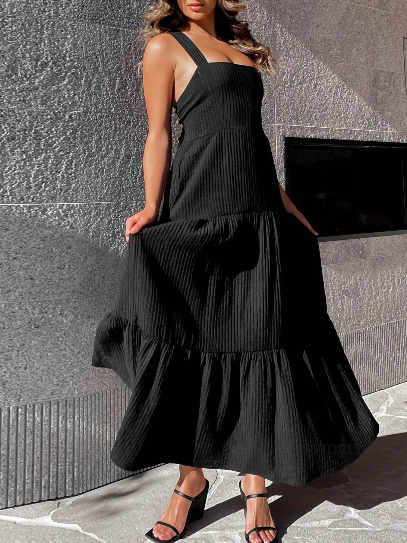Square Neck Tiered Maxi Dress - adritiX