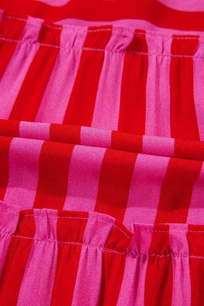Stripe Flutter Sleeve Smocked Bodice Tiered Maxi Dress - adritiX