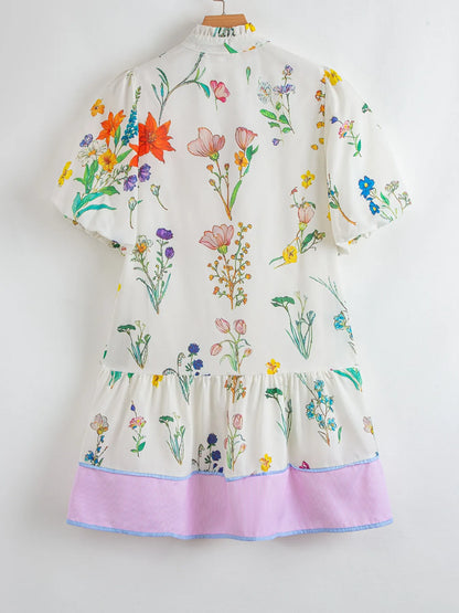 Floral Print Notched Short Sleeve Dress - adritiX