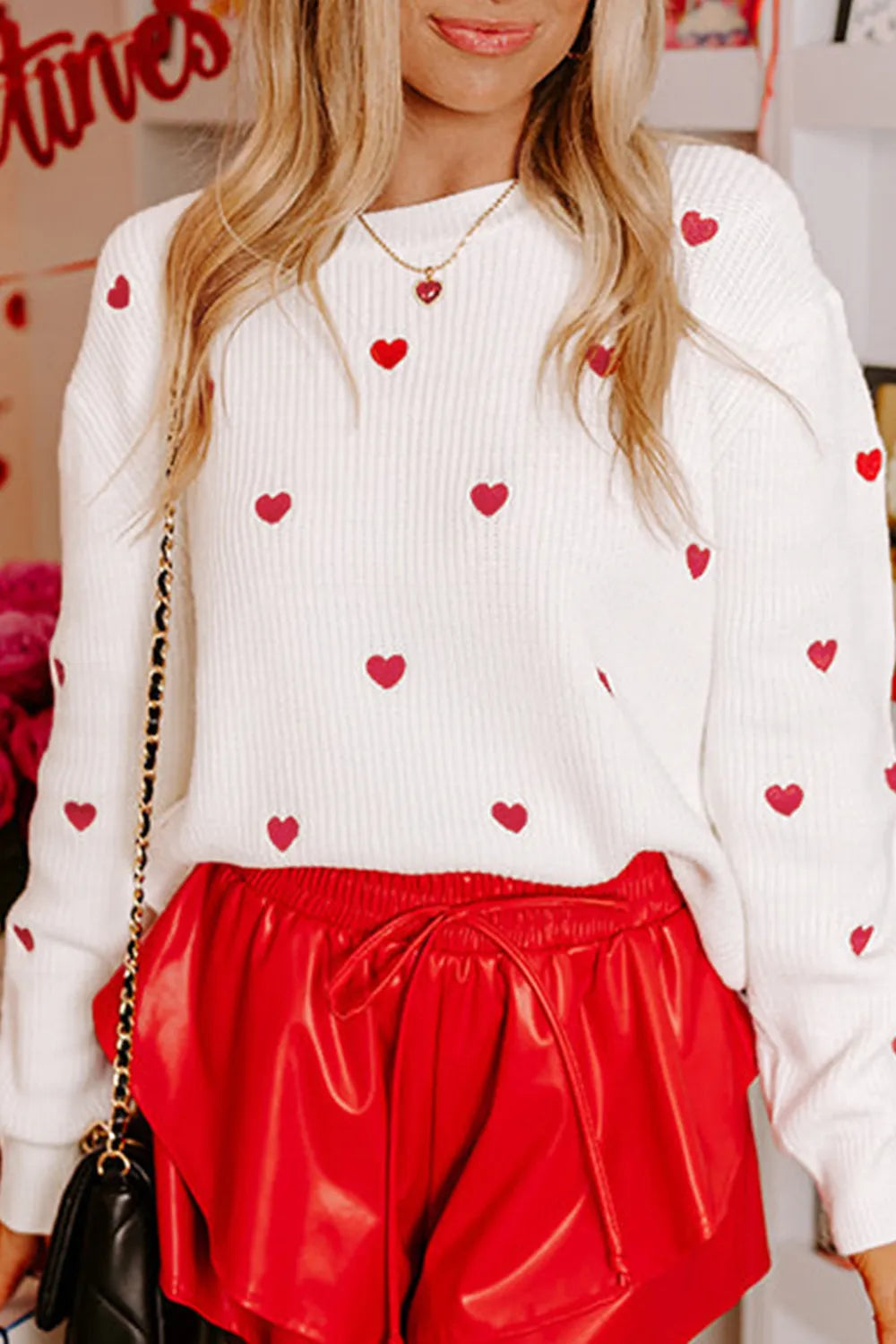 Heart Round Neck Long Sleeve Sweater - adritiX