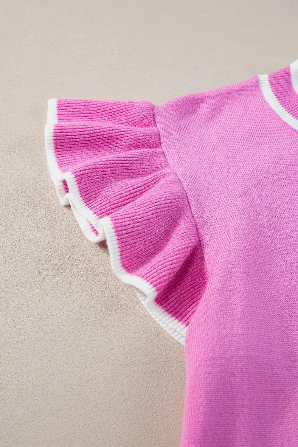 Ruffled Round Neck Cap Sleeve Knit Top - adritiX