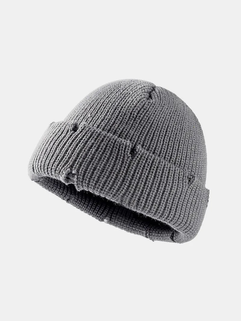 Distressed Cuffed Knit Hat - adritiX