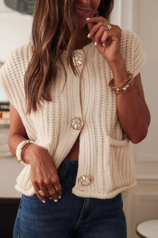Button Down Sweater Vest with Pockets - adritiX