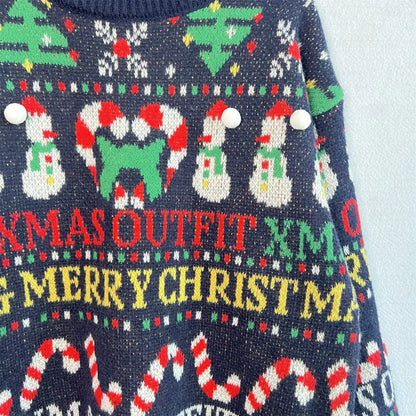 Christmas Pattern Round Neck Long Sleeve Sweater - adritiX