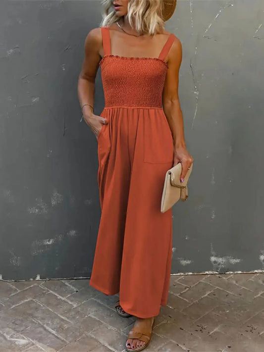 Elegant Smocked Wide Leg Jumpsuit - adritiX
