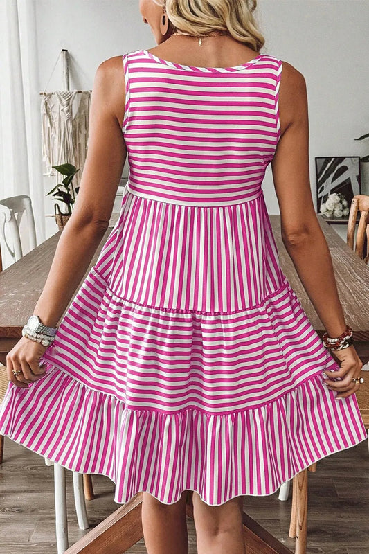 Stripe U Neck Sleeveless Loose Fit Mini Dress - adritiX