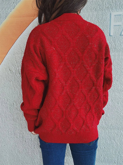 Diamond Round Neck Long Sleeve Sweater - adritiX