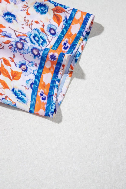 Mixed Floral Print Tie Neck Short Sleeve Dress - adritiX