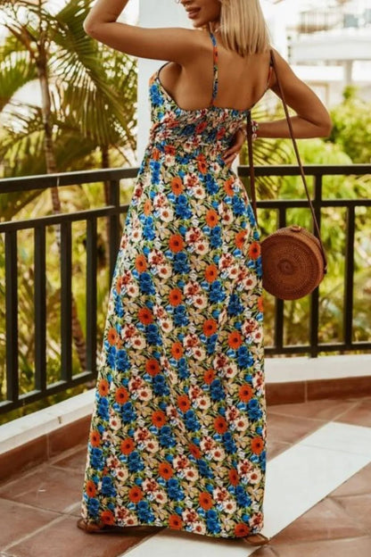 Printed Spaghetti Strap Maxi Dress - adritiX