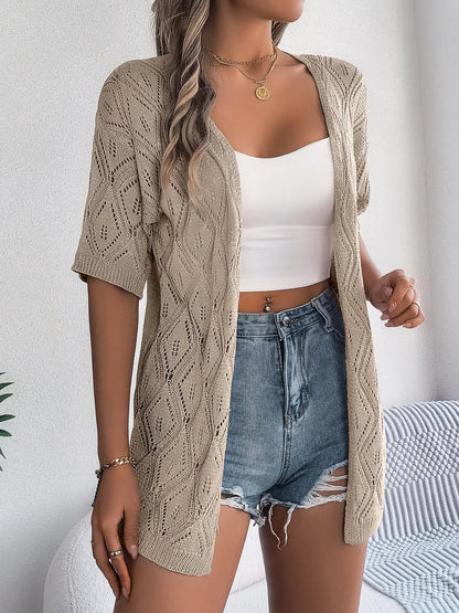 Openwork Open Front Half Sleeve Cardigan - adritiX