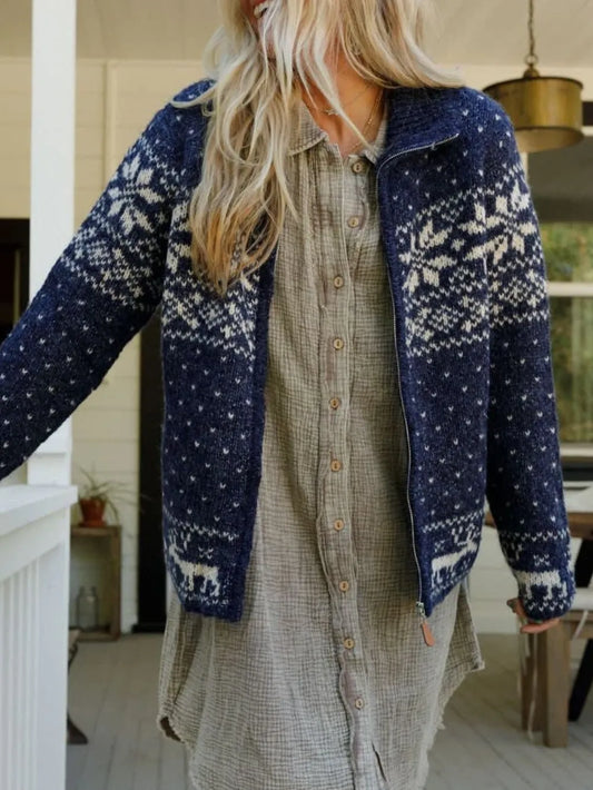 Zip Up Long Sleeve Cardigan - adritiX