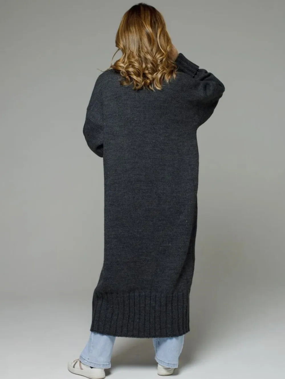 Pocketed Open Front Dropped Shoulder Cardigan - adritiX