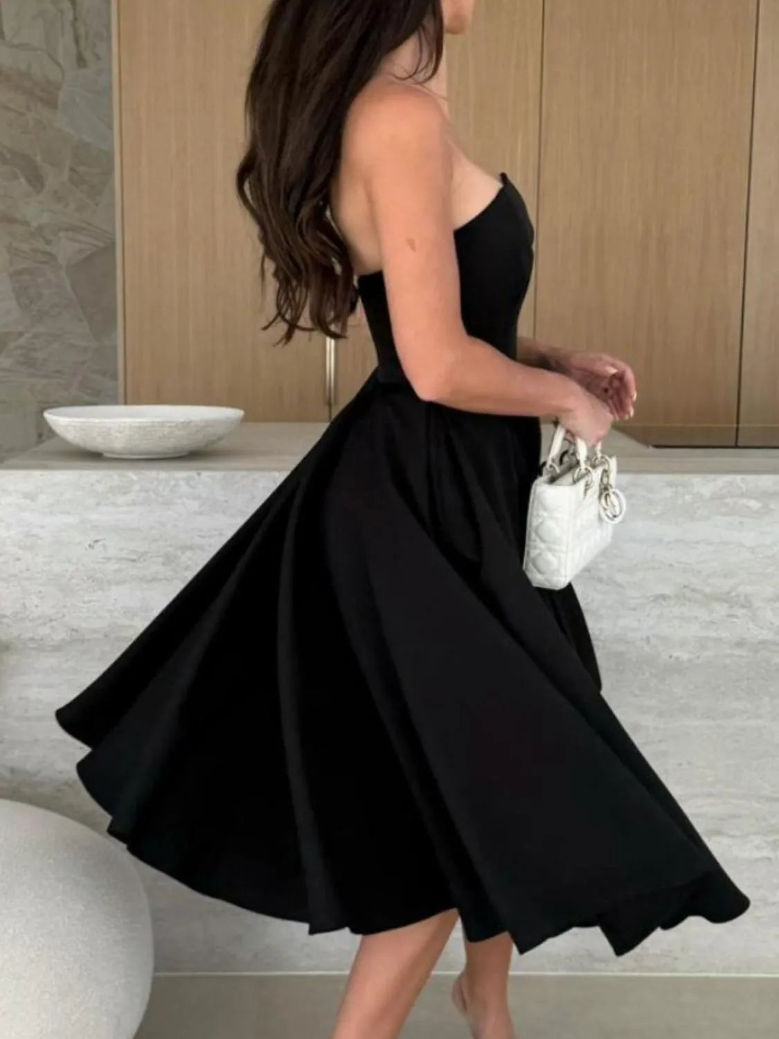 Elegant Solid Color Tube Midi Dress - adritiX