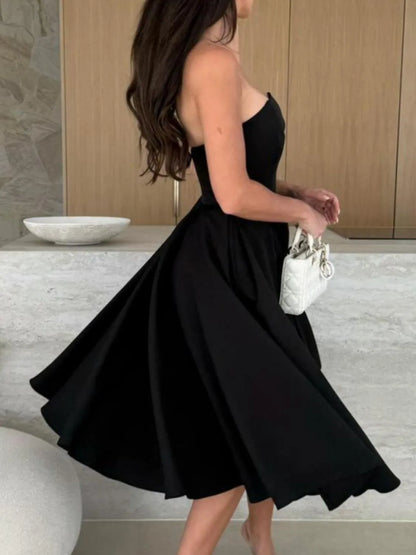 Elegant Solid Color Tube Midi Dress - adritiX