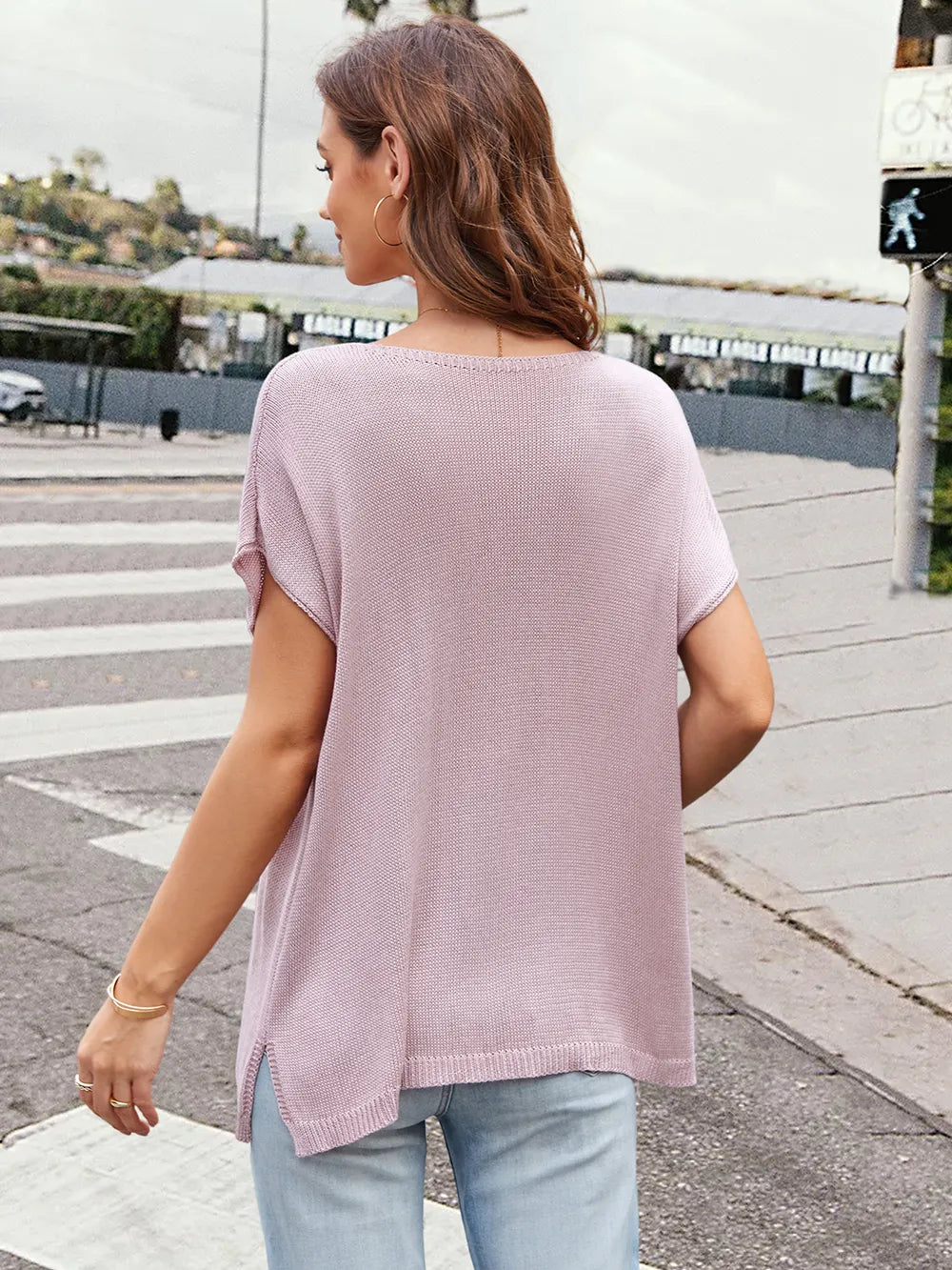 Notched Short Sleeve Knit Top - adritiX