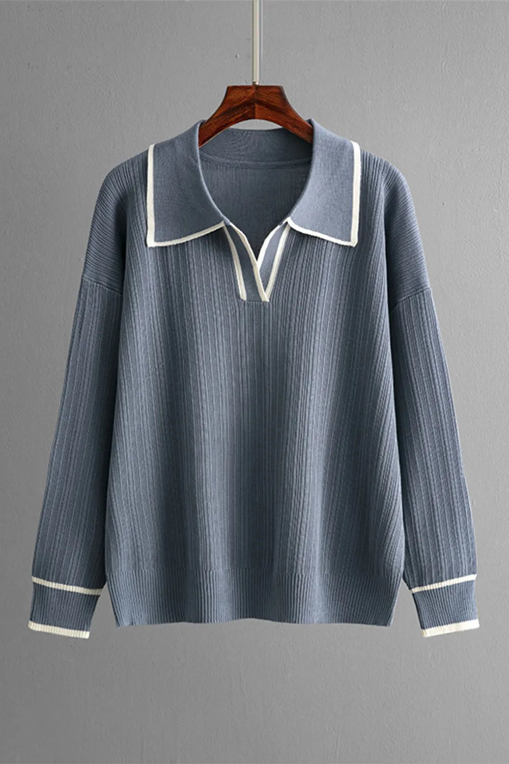 Contrast Trim Johnny Collar Top and Drawstring Pants Sweater Set - adritiX