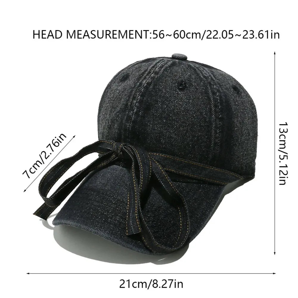 Washed Bow Denim Baseball Cap - adritiX