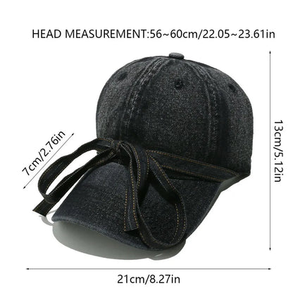 Washed Bow Denim Baseball Cap - adritiX