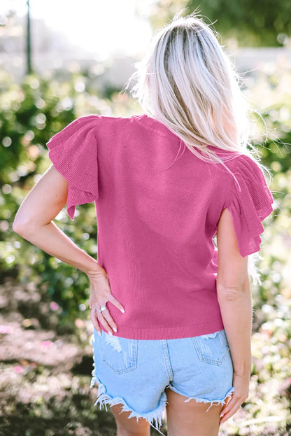 Ruffled Round Neck Cap Sleeve Sweater - adritiX