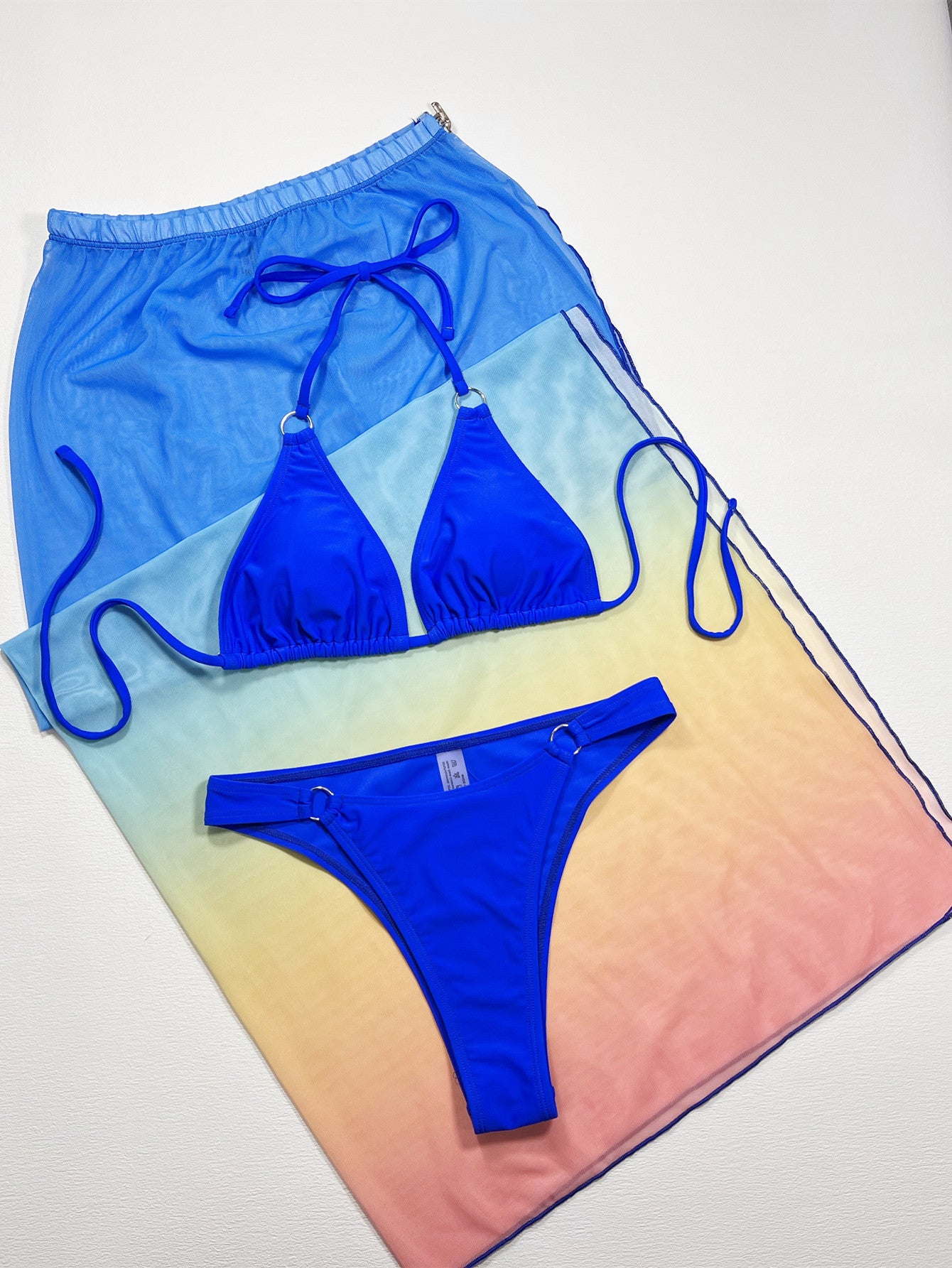 Gradient Halter Neck Three-Piece Swim Set - adritiX