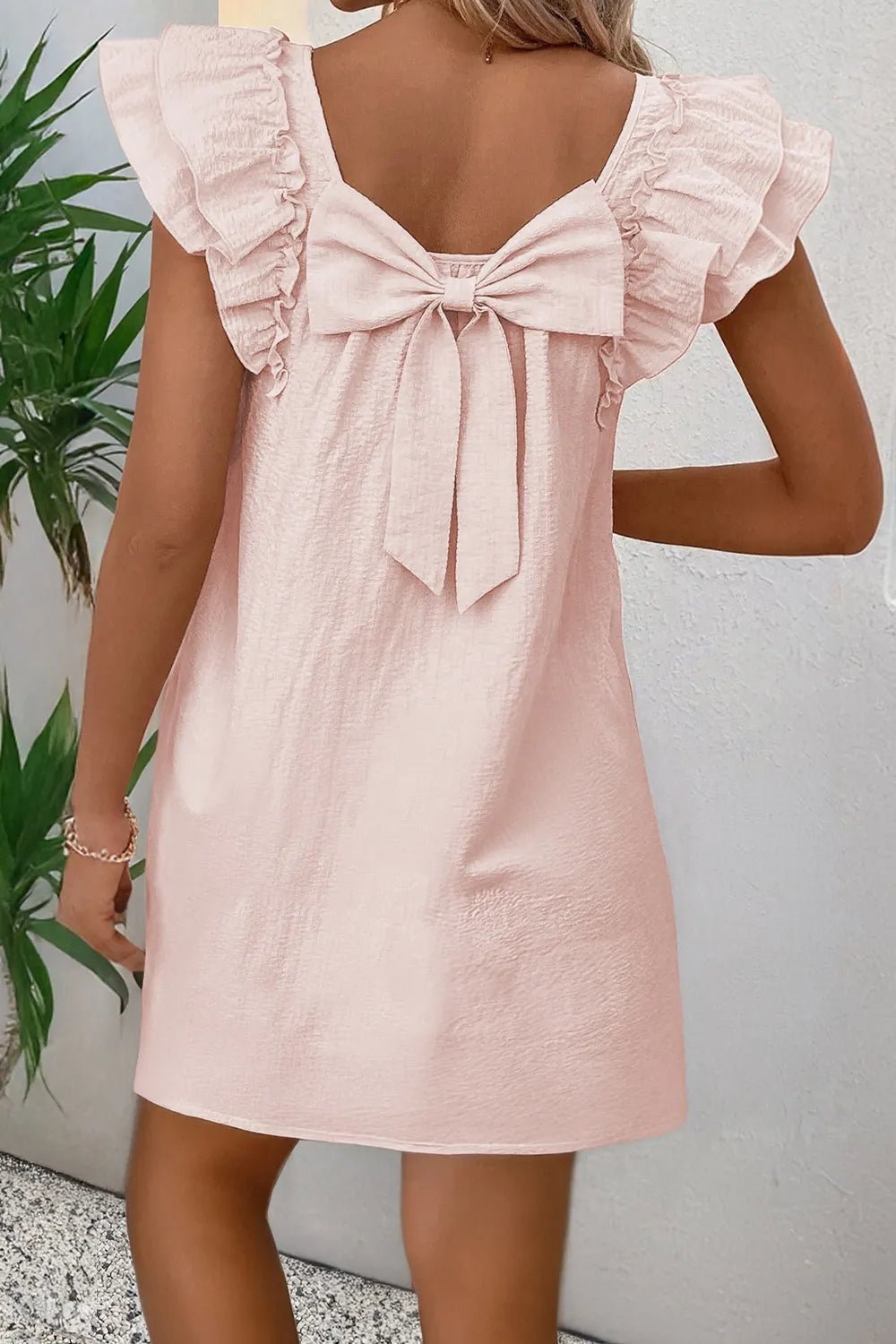 Ruffle Sleeve Bow Back Mini Dress - adritiX