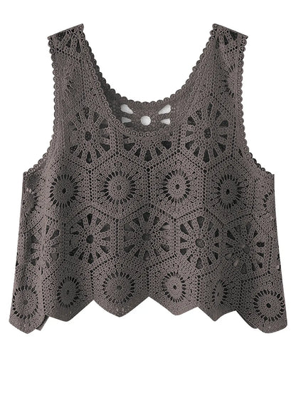 Openwork Round Neck Knit Vest - adritiX