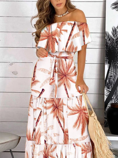 Printed Off Shoulder Maxi Dress - adritiX