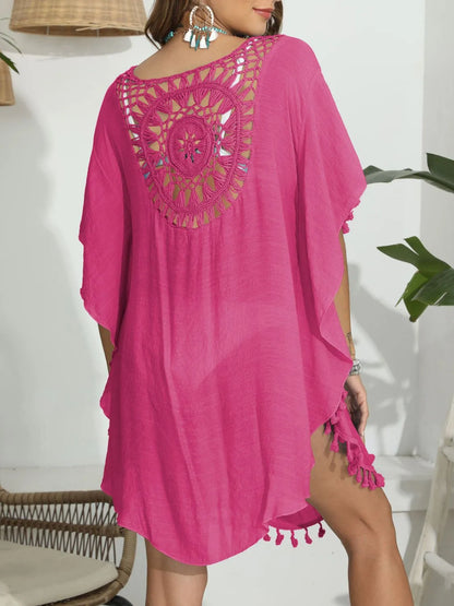 Tassel Crochet Round Neck Cover-Up - adritiX