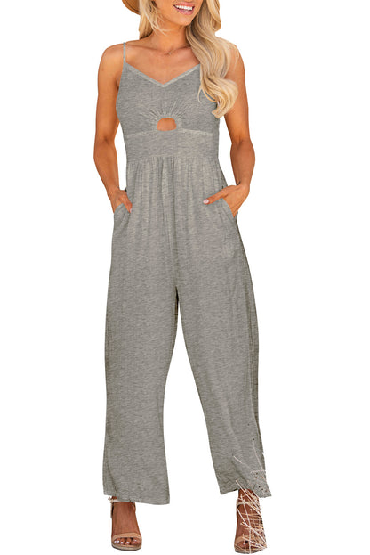 Elegant Smocked Spaghetti Strap Wide Leg Jumpsuit - adritiX