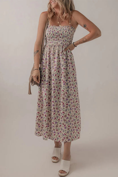 Multicolour Bohemian Ditsy Floral Smocked Fit Flare Sundress - adritiX